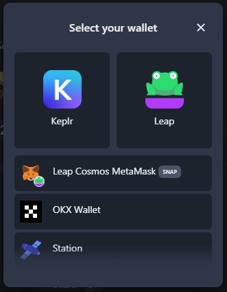 Screenshot: Select Wallet